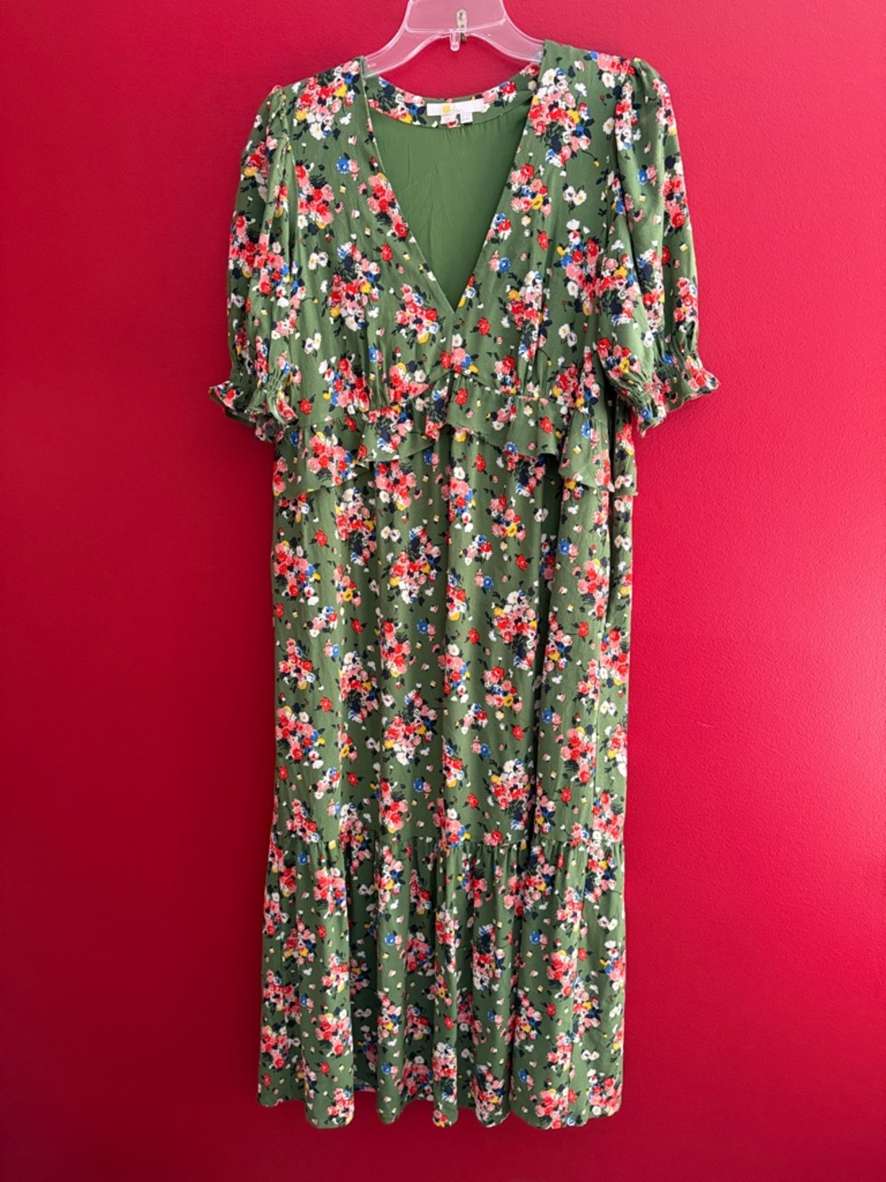 Boden Bella Green Floral Puff Sleeve Maxi Dress